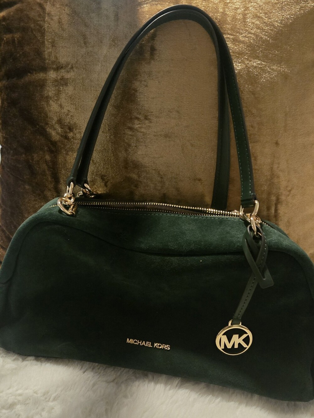 Micheal Kors Green Suede Gold Hardware